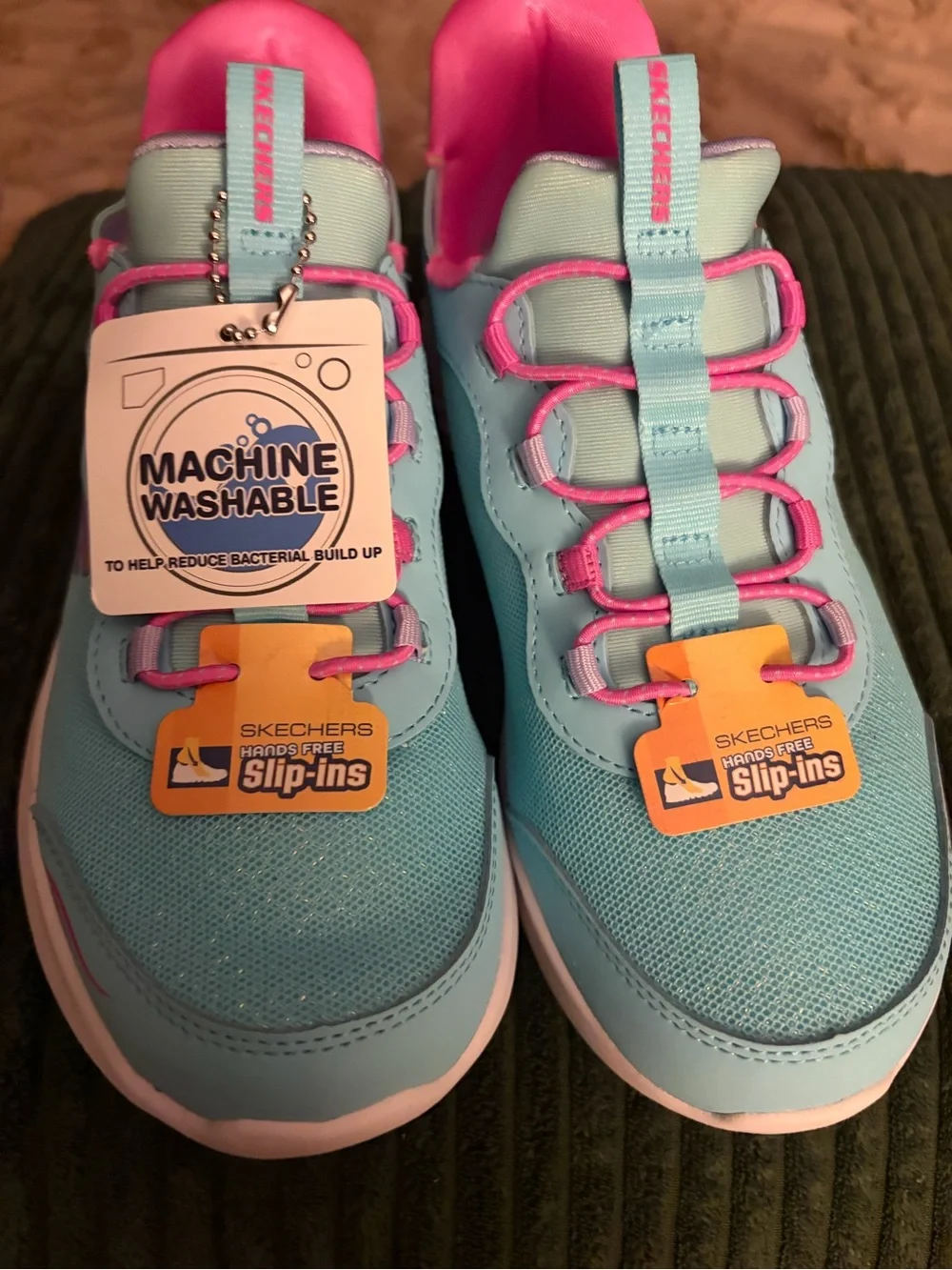 Skechers Kids Blue and Pink Hands-Free Slip-Ins, girls size 2, NEW
